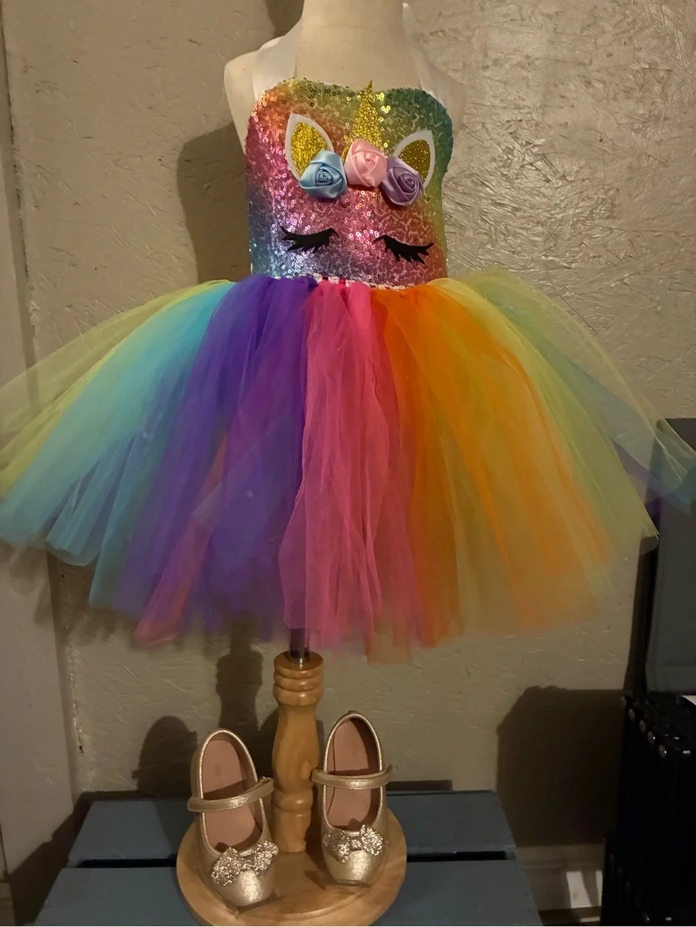 Girls Rainbow Unicorn Tutu Costume Dress - Multicolor